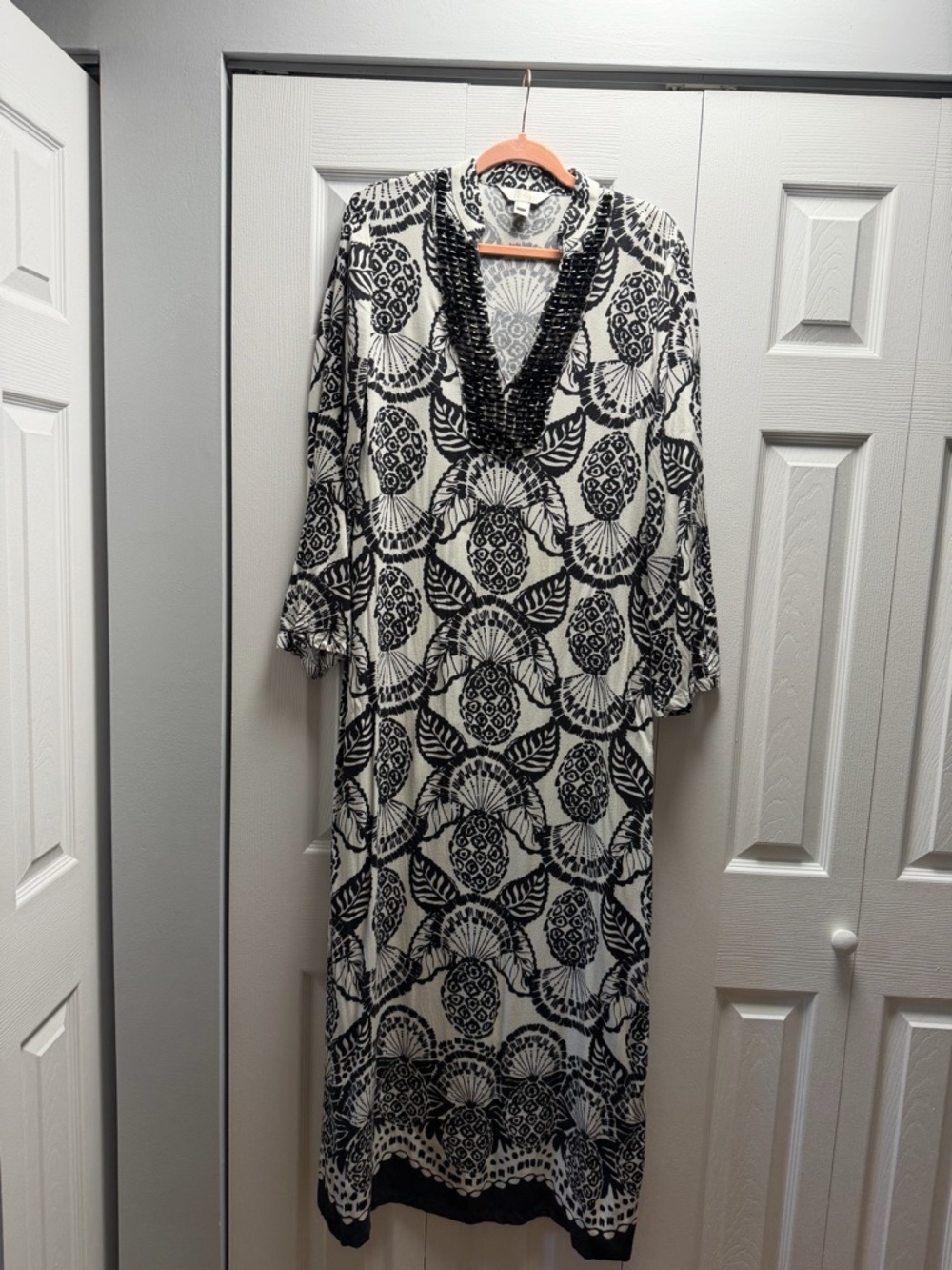 Lilly Pulitzer Black and White Maxi Dress with Beaded V-Neck